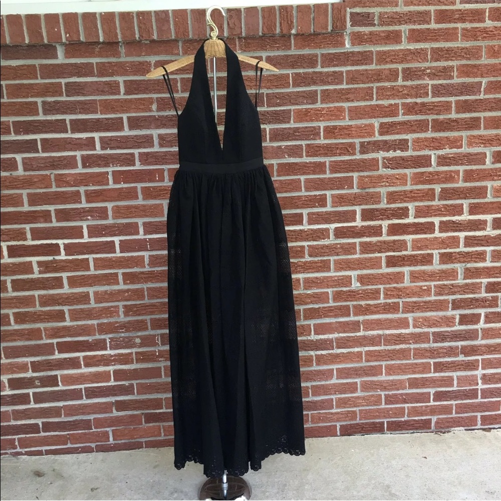 bebe Black Maxi Dress with Deep V Halter